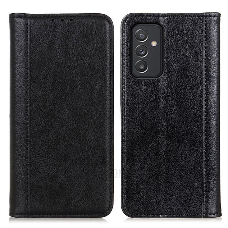 Auto-absorbed Litchi Texture Split Leather Wallet Stand Case Cover for Samsung Galaxy A82 5G - Black-1