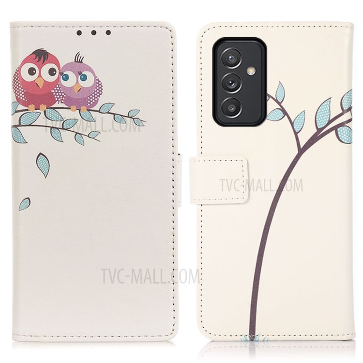 Pattern Printing Leather Stand Case with Card Slots for Samsung Galaxy A82 5G - Two Owls on the Tree Branch-1