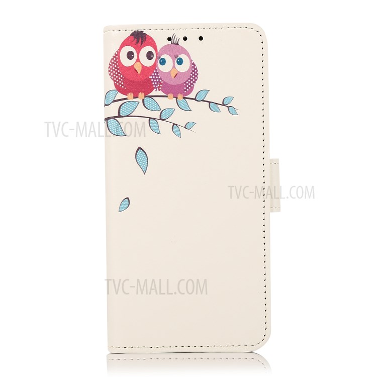 Pattern Printing Leather Stand Case with Card Slots for Samsung Galaxy A82 5G - Two Owls on the Tree Branch-2