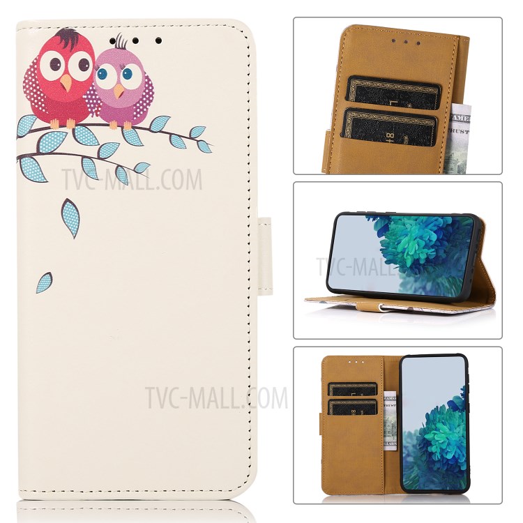 Pattern Printing Leather Stand Case with Card Slots for Samsung Galaxy A82 5G - Two Owls on the Tree Branch-7