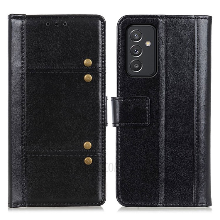 Rivet Decorated Crazy Horse Leather Wallet Shell Case for Samsung Galaxy A82 5G - Black-1