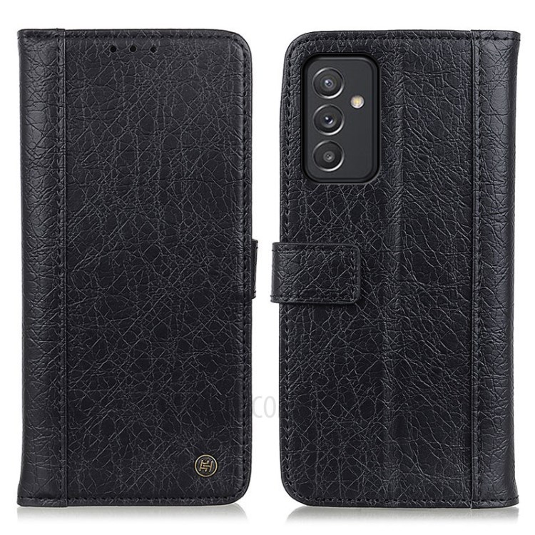 Rhino Texture Split Leather Stand Case with Wallet Design for Samsung Galaxy A82 5G - Black-1