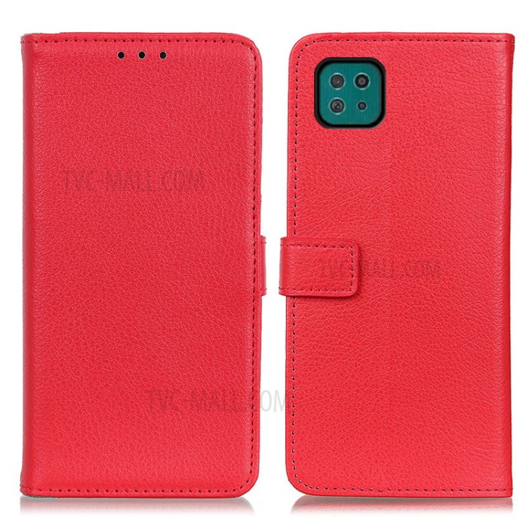 Litchi Skin Magnetic Leather Stand Case for Samsung Galaxy A22 5G (EU Version) - Red-1
