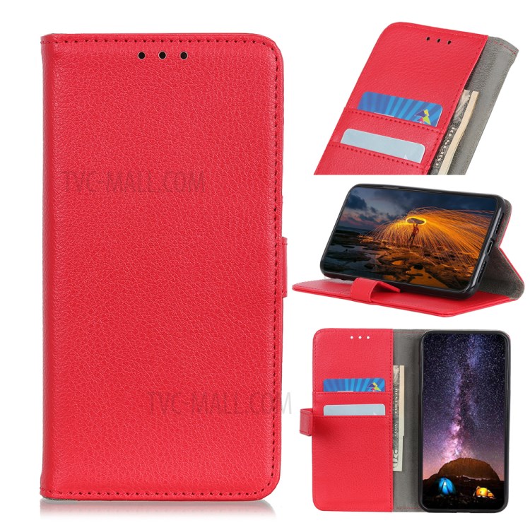 Litchi Skin Magnetic Leather Stand Case for Samsung Galaxy A22 5G (EU Version) - Red-11