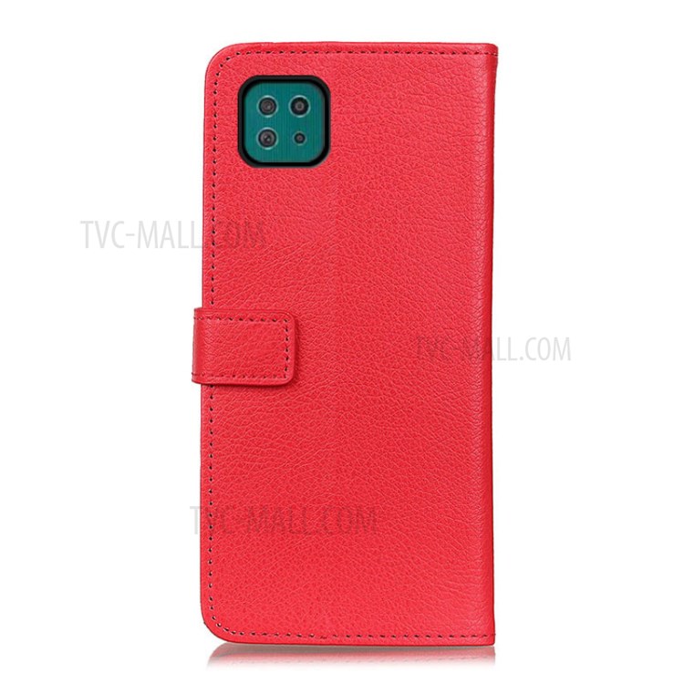 Litchi Skin Magnetic Leather Stand Case for Samsung Galaxy A22 5G (EU Version) - Red-7