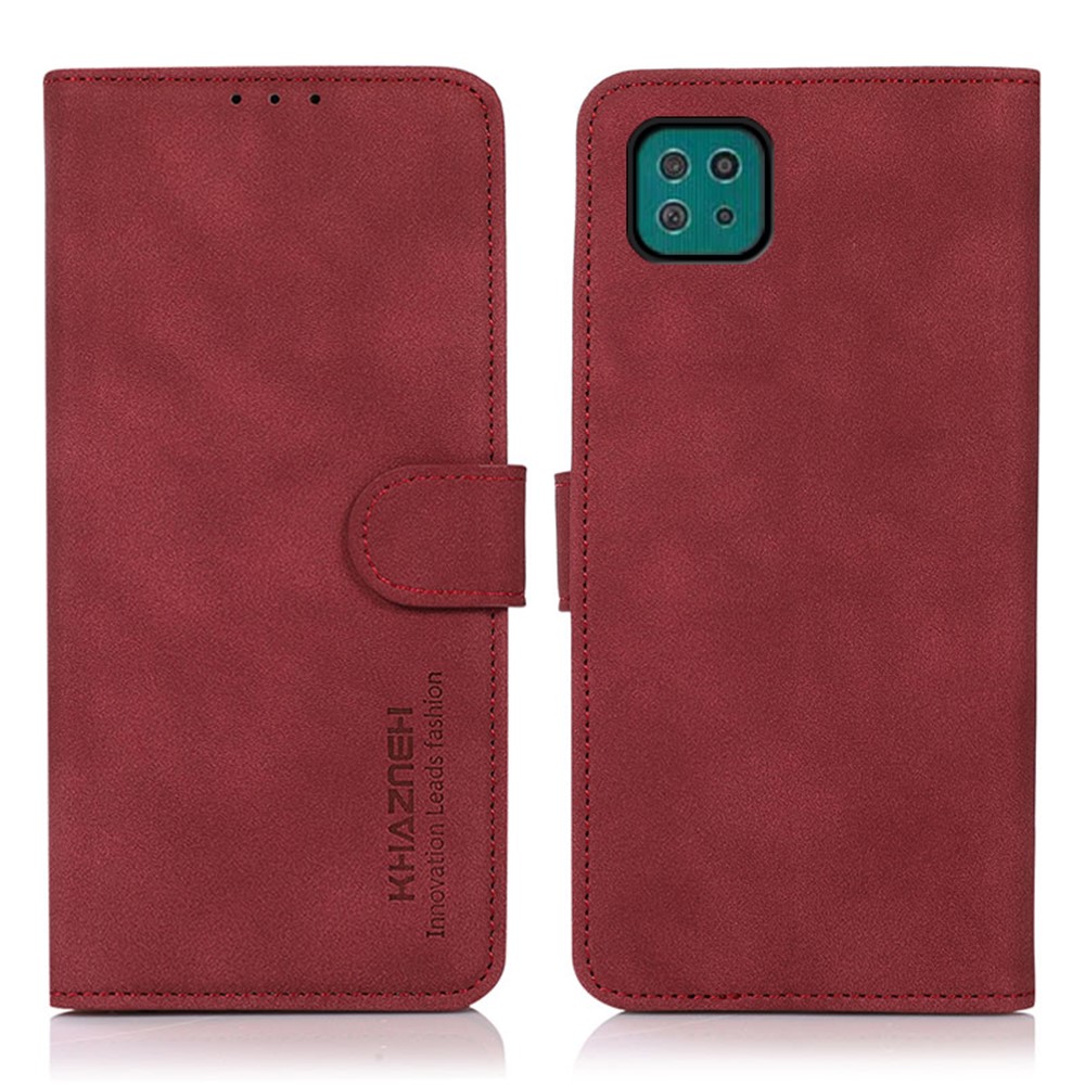 Lint Texture Leather Wallet Case for Samsung Galaxy A22 5G (EU Version) - Red-1