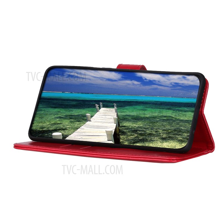Tri-Color Braid Design Wallet Stand Leather Case Protective Cover for Samsung Galaxy A22 5G (EU Version) - Red-5