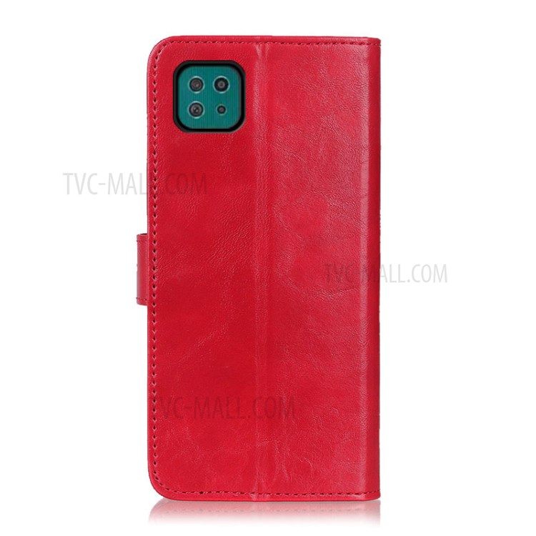 Tri-Color Braid Design Wallet Stand Leather Case Protective Cover for Samsung Galaxy A22 5G (EU Version) - Red-8