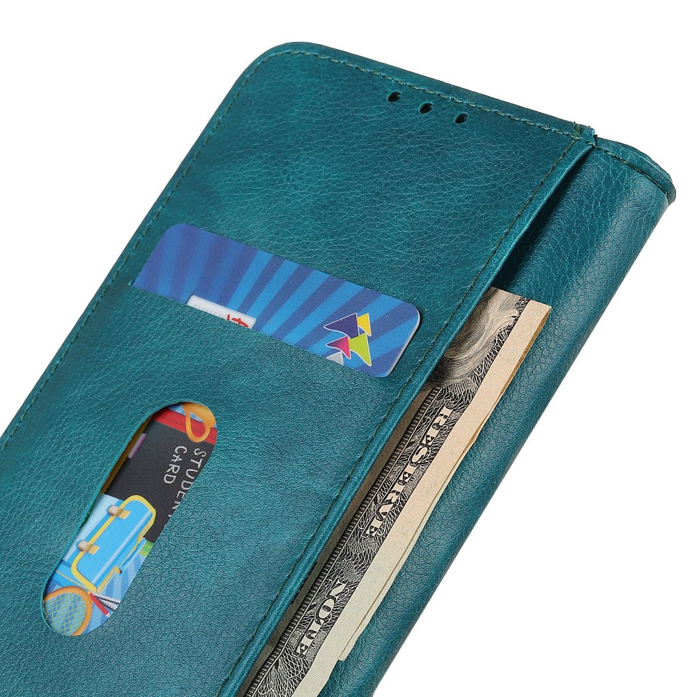 Auto-absorbed Litchi Texture Split Leather Wallet Stand Case Cover for Samsung Galaxy A22 5G (EU Version) - Green-4