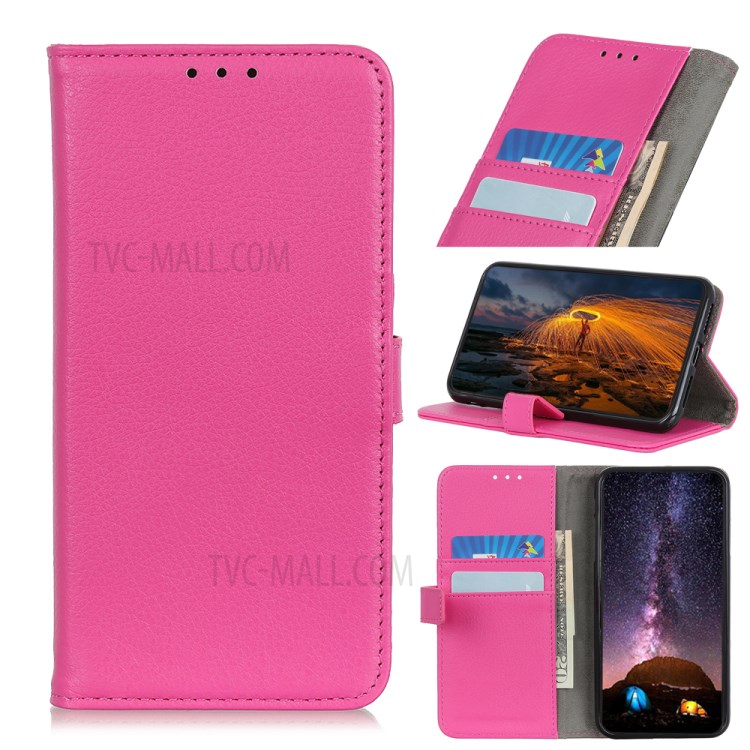 Litchi Skin Magnetic Leather Stand Case for Samsung Galaxy A22 4G (EU Version) - Pink-11
