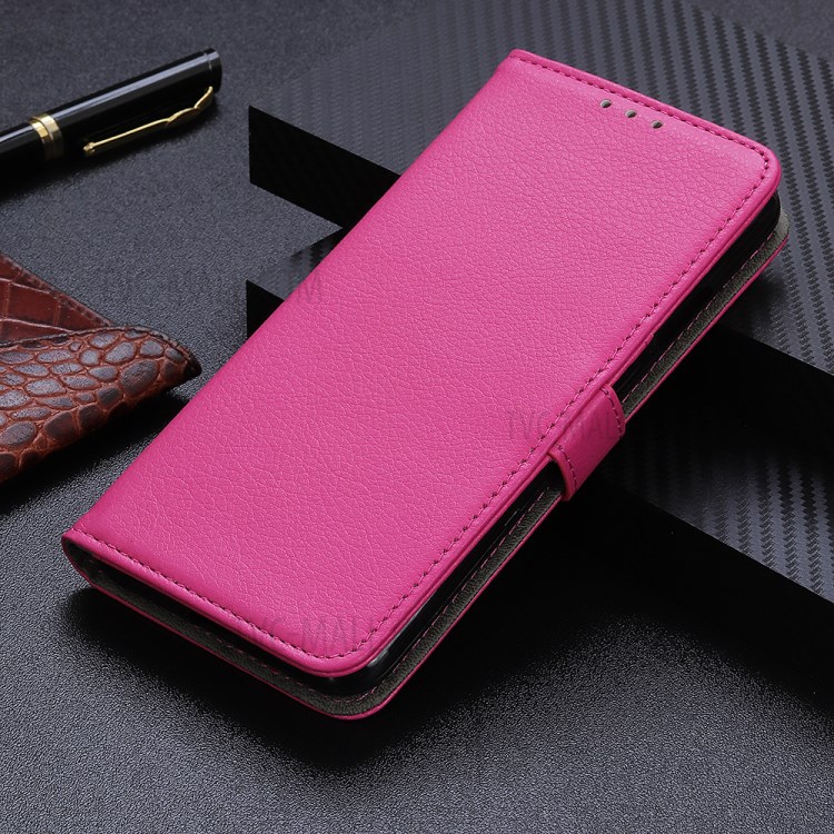 Litchi Skin Magnetic Leather Stand Case for Samsung Galaxy A22 4G (EU Version) - Pink-2