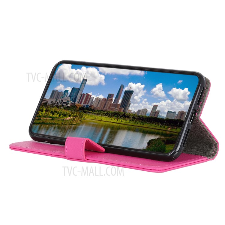 Litchi Skin Magnetic Leather Stand Case for Samsung Galaxy A22 4G (EU Version) - Pink-3