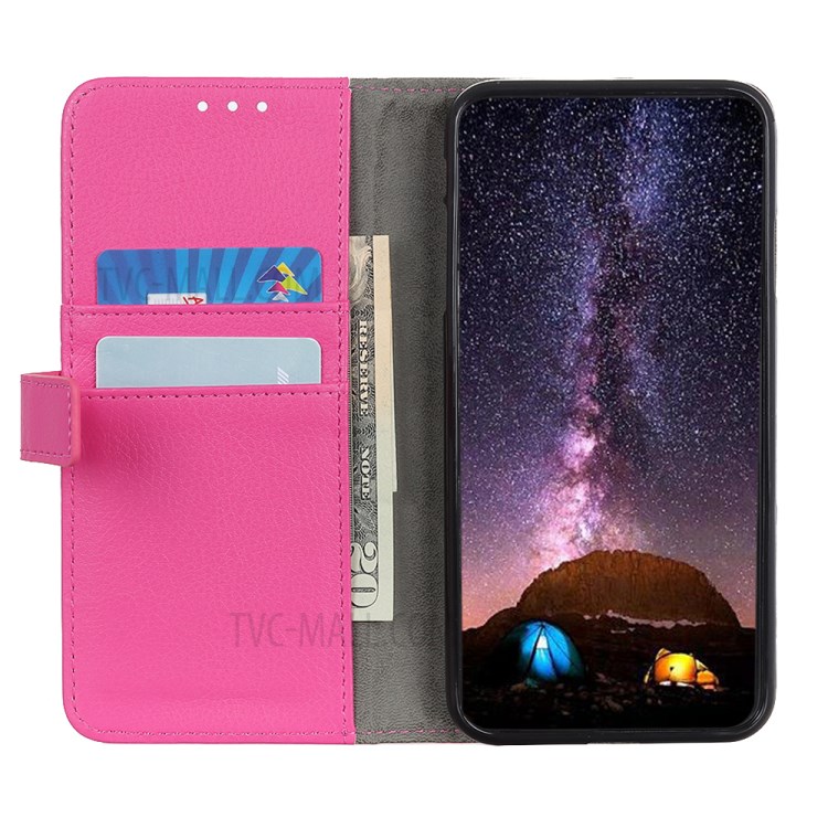 Litchi Skin Magnetic Leather Stand Case for Samsung Galaxy A22 4G (EU Version) - Pink-4