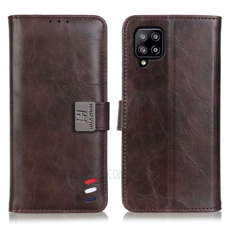 Tri-Color Braid Design Stand Wallet Leather Case Protective Cover for Samsung Galaxy A22 4G (EU Version) - Brown-1