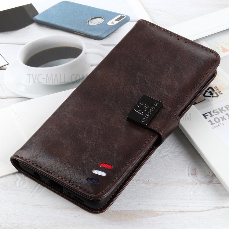 Tri-Color Braid Design Stand Wallet Leather Case Protective Cover for Samsung Galaxy A22 4G (EU Version) - Brown-2