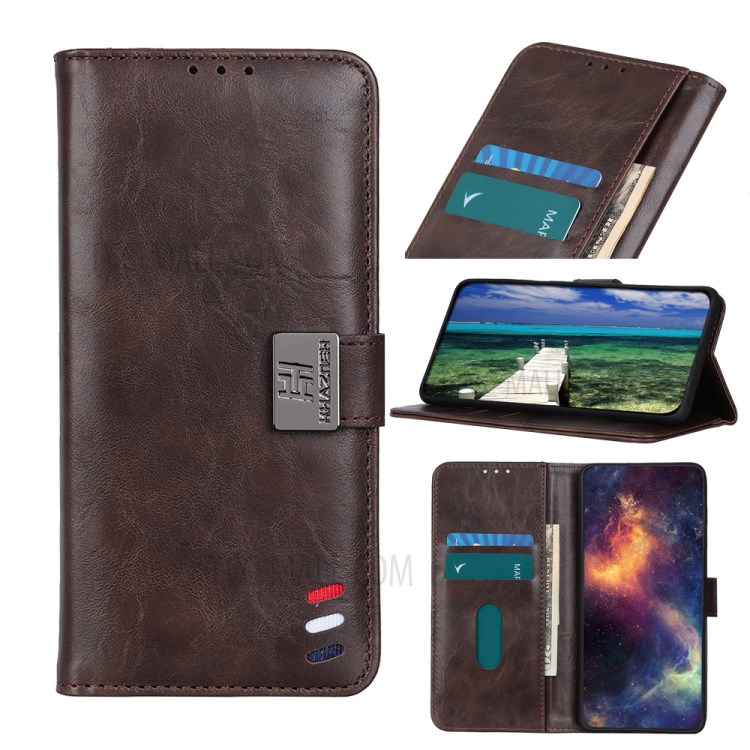 Tri-Color Braid Design Stand Wallet Leather Case Protective Cover for Samsung Galaxy A22 4G (EU Version) - Brown-9