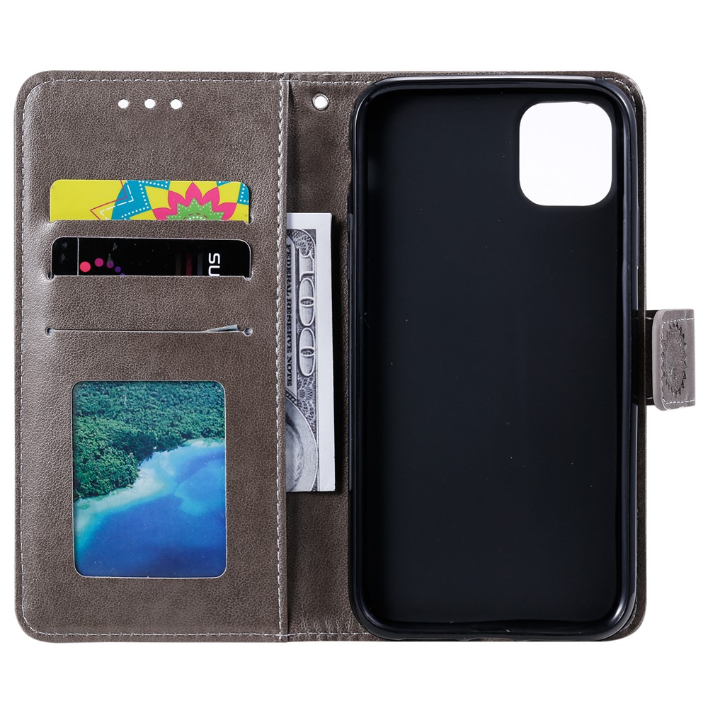 Imprinted Mandala Flower Wallet Design Leather Case with Strap for Samsung Galaxy A22 5G (EU Version) - Grey-4