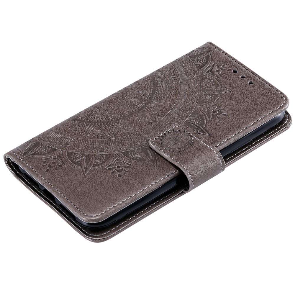 Imprinted Mandala Flower Wallet Design Leather Case with Strap for Samsung Galaxy A22 5G (EU Version) - Grey-6