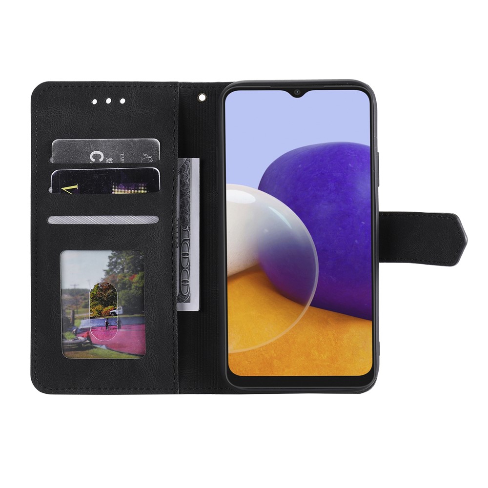 Splicing Stitching Skin-touch PU Leather Case Stand Protector Cover for Samsung Galaxy A22 5G (EU Version) - Black-4