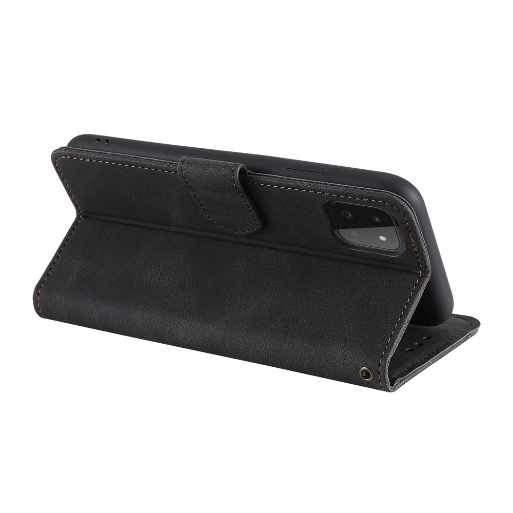 Splicing Stitching Skin-touch PU Leather Case Stand Protector Cover for Samsung Galaxy A22 5G (EU Version) - Black-5