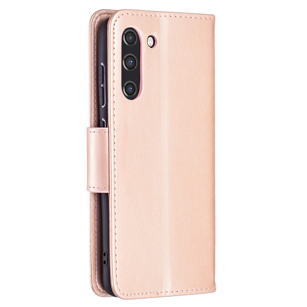 Custodia In Pelle Con Portafoglio Farfalla In Pelle Per Samsung Galaxy S21 FE / S21 Lite. - Oro Rosa-3