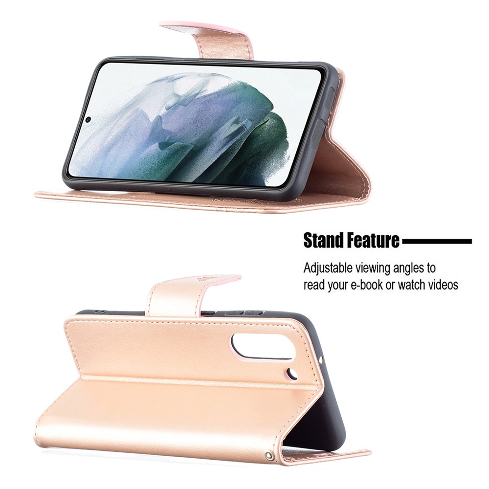 Custodia In Pelle Con Portafoglio Farfalla In Pelle Per Samsung Galaxy S21 FE / S21 Lite. - Oro Rosa-4