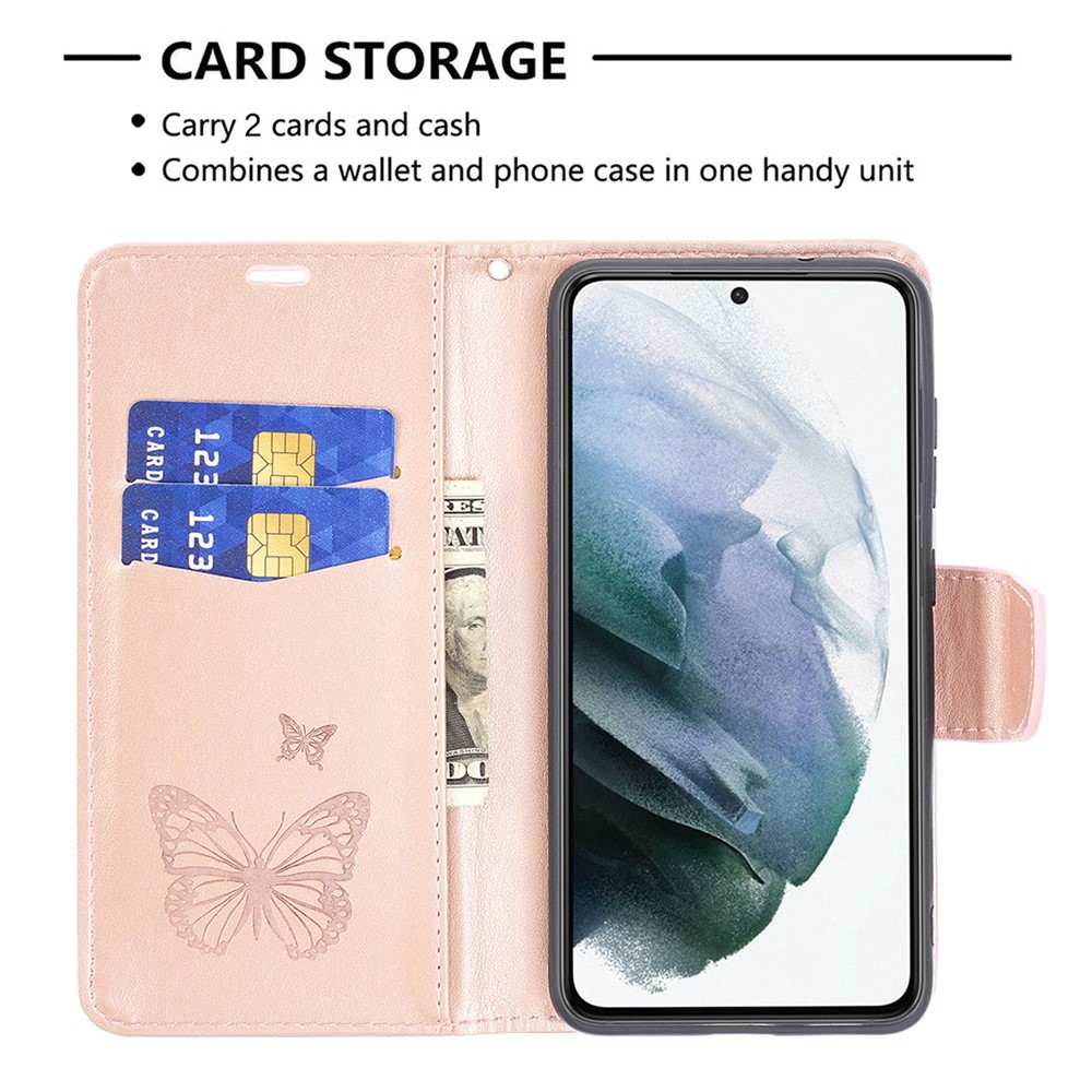 Custodia In Pelle Con Portafoglio Farfalla In Pelle Per Samsung Galaxy S21 FE / S21 Lite. - Oro Rosa-5