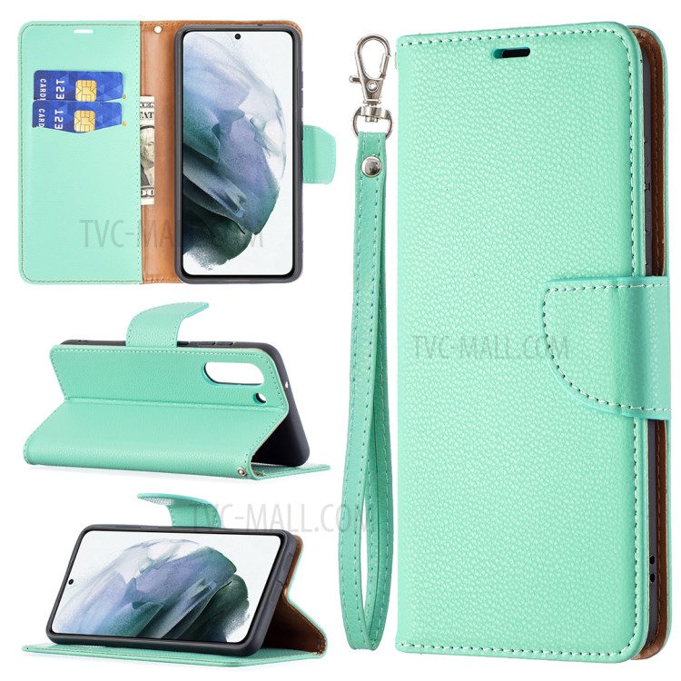 Litchi Skin Wallet Leather Stand Cover Shell for Samsung Galaxy S21 FE/S21 Lite - Green-10