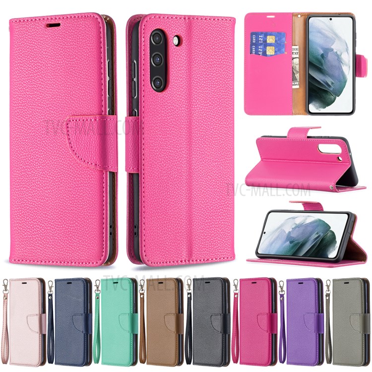 Litchi Skin Wallet Leather Stand Cover Shell for Samsung Galaxy S21 FE/S21 Lite - Green-11