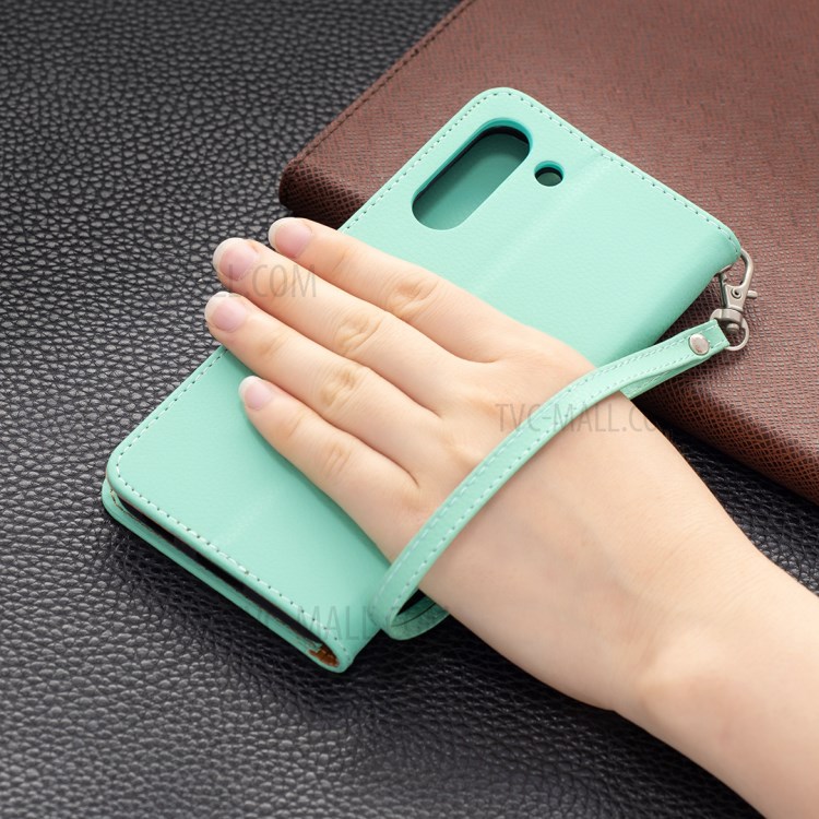Litchi Skin Wallet Leather Stand Cover Shell for Samsung Galaxy S21 FE/S21 Lite - Green-8