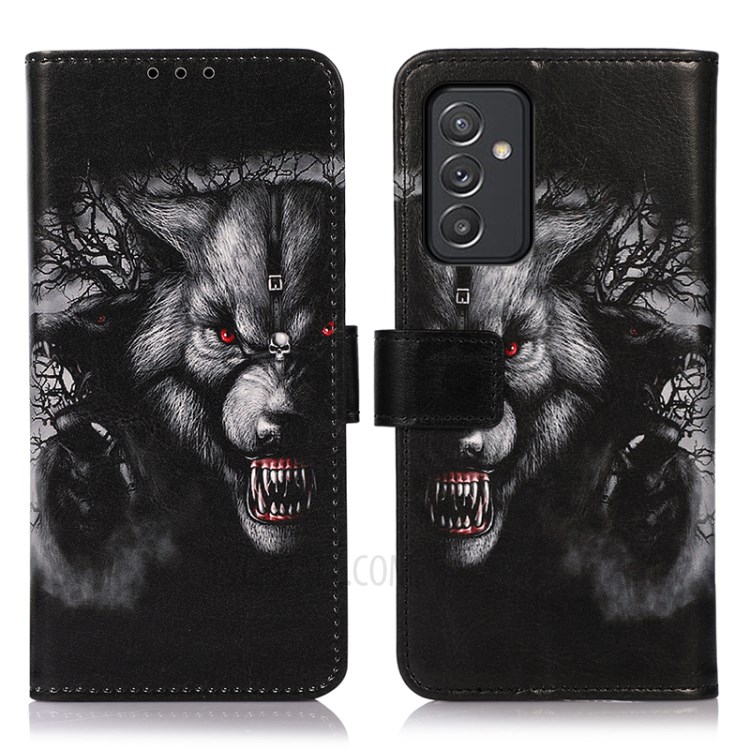 Pattern Printing Wallet Stand Leather Protector Cover for Samsung Galaxy A82 5G Case - Fierce Wolf-1