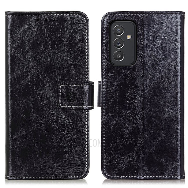 Retro Style Crazy Horse Texture Leather Wallet Stand Phone Case for Samsung Galaxy A82 5G - Black-1