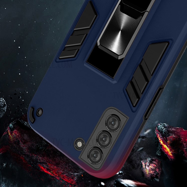 2nd Generation PC + TPU Hybrid Case with Folding Kickstand + Built-in Metal Sheet for Samsung Galaxy S21+ 5G - Dark Blue-3