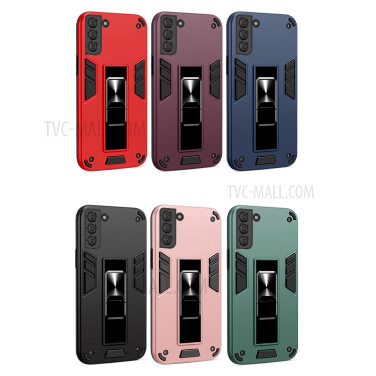 2nd Generation PC + TPU Hybrid Case with Folding Kickstand + Built-in Metal Sheet for Samsung Galaxy S21+ 5G - Dark Blue-6