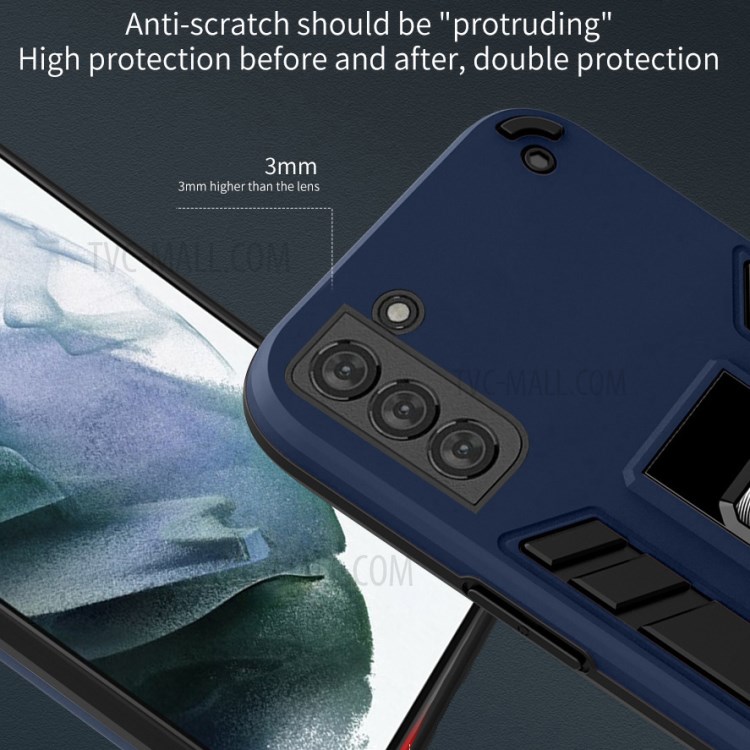 Folding Kickstand Design 2nd Generation PC + TPU Hybrid Case with Magnetic Metal Sheet for Samsung Galaxy S21 5G - Dark Blue-4