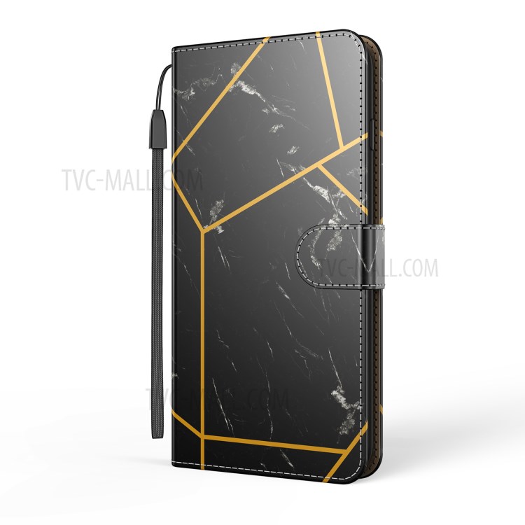 Marble Pattern Printing Leather Cover for Samsung Galaxy S21 FE Wallet Stand Phone Case - Black / Gold-6