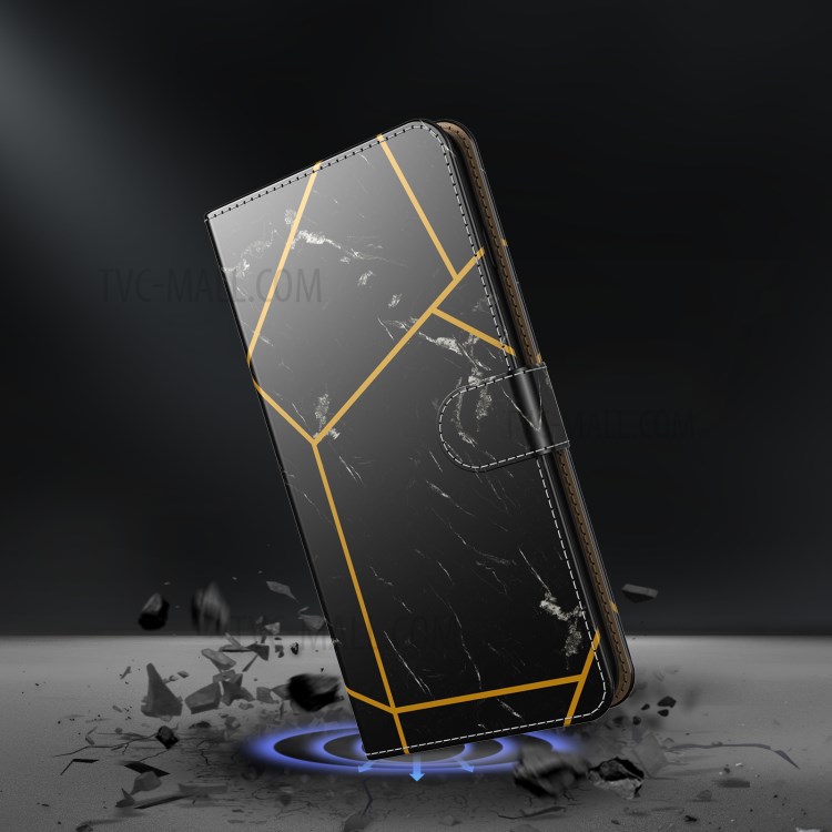 Marble Pattern Printing Leather Cover for Samsung Galaxy S21 FE Wallet Stand Phone Case - Black / Gold-7