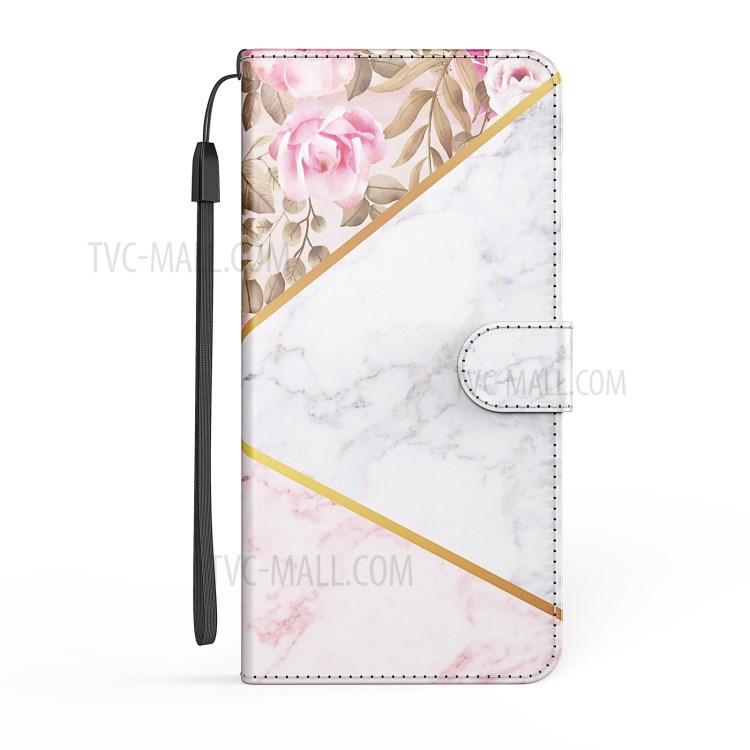 Marble Pattern Print Wallet Stand Design Shockproof Leather Phone Shell Case for Samsung Galaxy S21 Ultra 5G - Rose-4