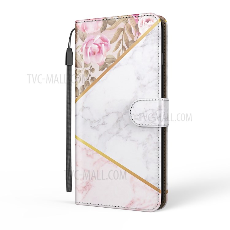 Marble Pattern Print Wallet Stand Design Shockproof Leather Phone Shell Case for Samsung Galaxy S21 Ultra 5G - Rose-5