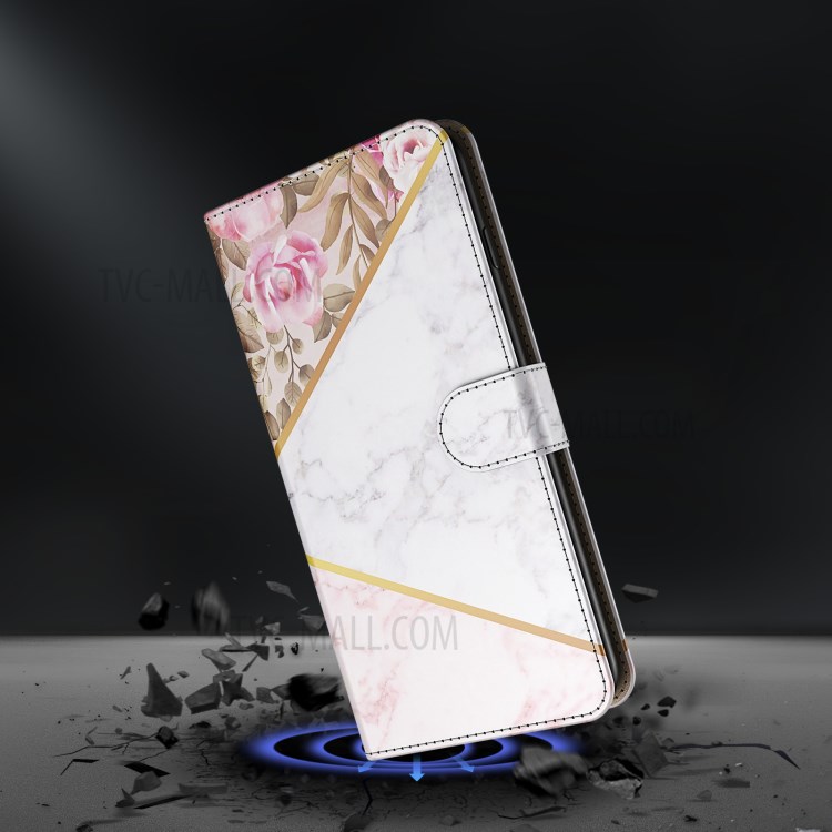 Marble Pattern Print Wallet Stand Design Shockproof Leather Phone Shell Case for Samsung Galaxy S21 Ultra 5G - Rose-6