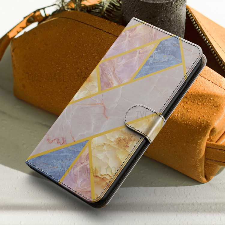 Marble Pattern Printing Leather Case Wallet Stand Design Phone Shell for Samsung Galaxy A32 5G - Rose Gold / Gold / Blue-7