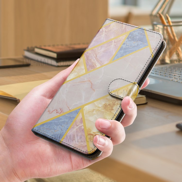 Marble Pattern Printing Leather Case Wallet Stand Design Phone Shell for Samsung Galaxy A32 5G - Rose Gold / Gold / Blue-8
