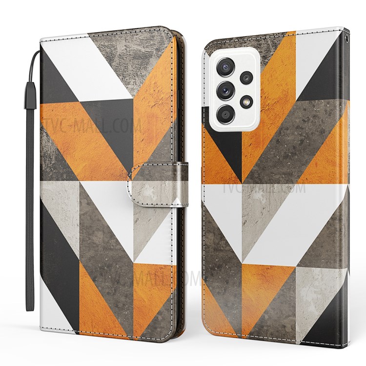 Marble Pattern Printing Leather Case Phone Protector Wallet Stand Shell for Samsung Galaxy A52 5G/4G - Triangle and Rhombus-1