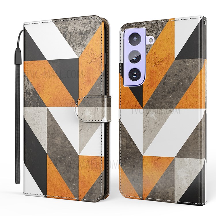 Marble Pattern Printing Wallet Leather Case with Strap for Samsung Galaxy S21+ 5G Stand Cover - Quadrangle and Triangle-1