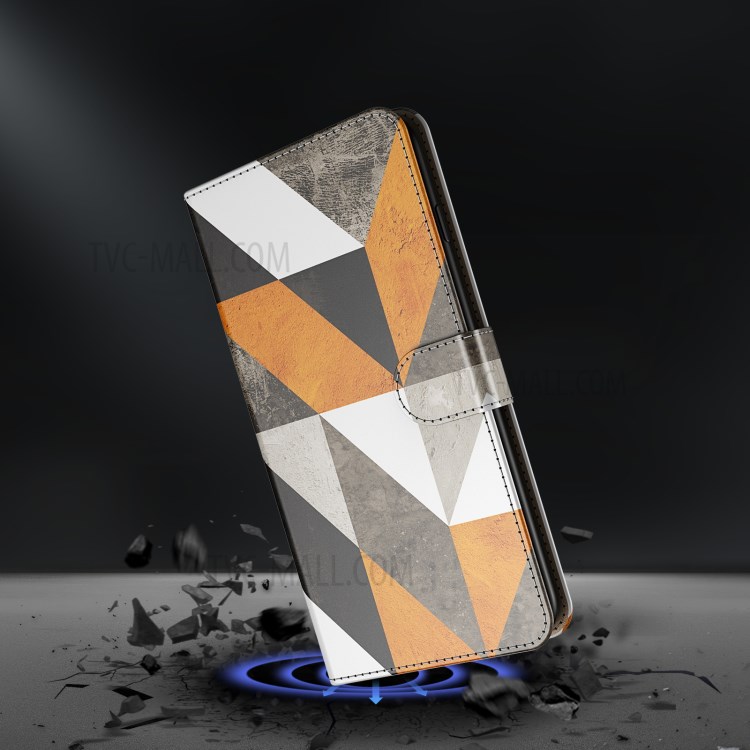 Marble Pattern Printing Wallet Leather Case with Strap for Samsung Galaxy S21+ 5G Stand Cover - Quadrangle and Triangle-6