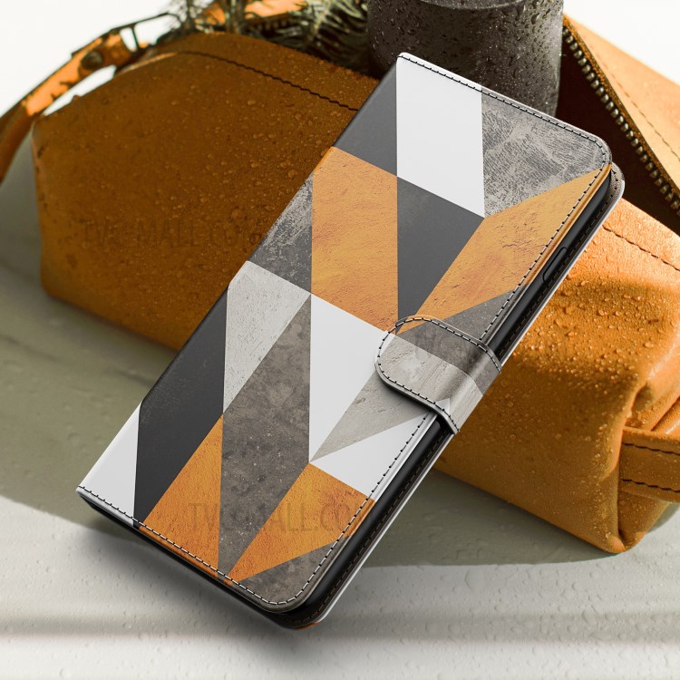 Marble Pattern Printing Wallet Leather Case with Strap for Samsung Galaxy S21+ 5G Stand Cover - Quadrangle and Triangle-7