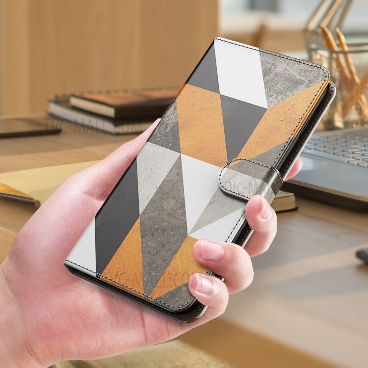 Marble Pattern Printing Wallet Leather Case with Strap for Samsung Galaxy S21+ 5G Stand Cover - Quadrangle and Triangle-8