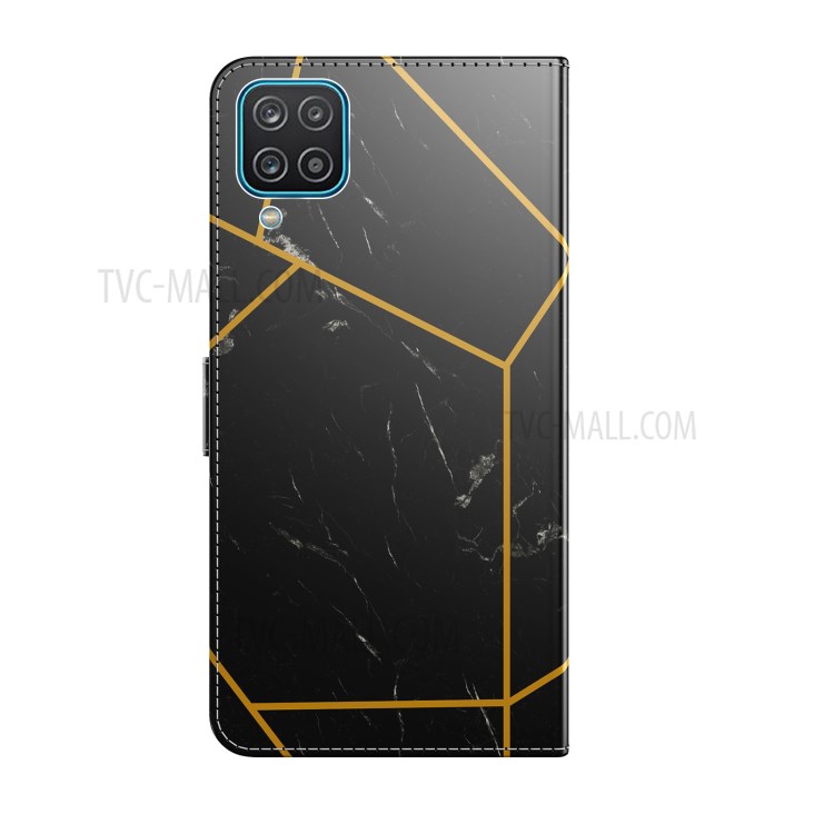 Marble Pattern PU Leather Phone Shell for Samsung Galaxy A12 Wallet Stand Mobile Case - Black-3