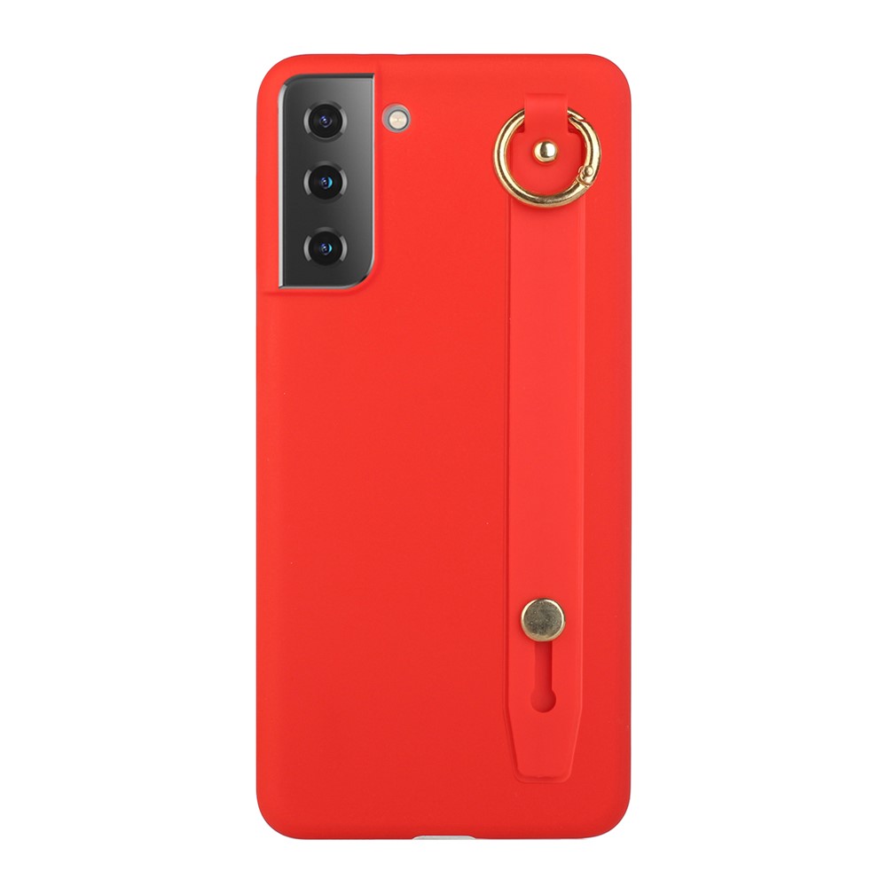 Well-Protected TPU Case with Kickstand Hand Strap for Samsung Galaxy S21+ 5G - Red-1