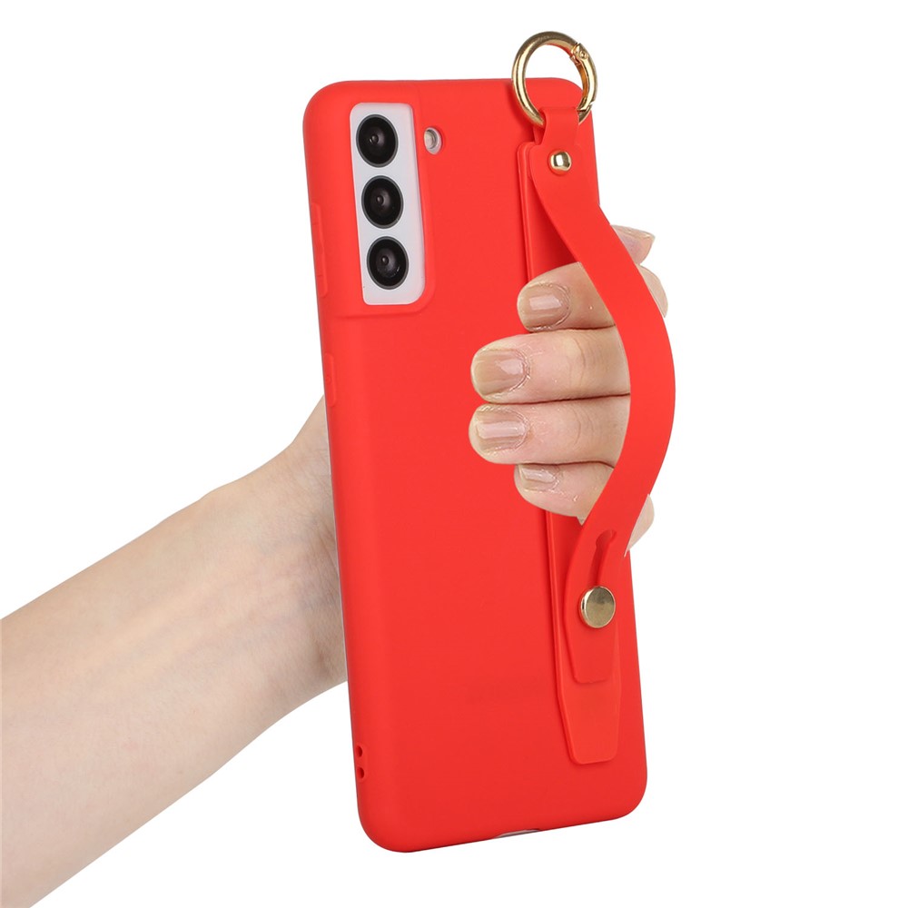 Well-Protected TPU Case with Kickstand Hand Strap for Samsung Galaxy S21+ 5G - Red-3
